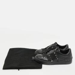 Pre Owned Valentino Black Leather Rockstud Low Top Sneakers Size 37