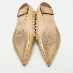 Pre Owned Valentino Beige Patent Leather Rockstud Pointed Toe Ballet Flats Size 38