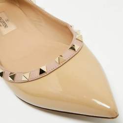 Pre Owned Valentino Beige Patent Leather Rockstud Pointed Toe Ballet Flats Size 38