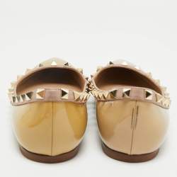 Pre Owned Valentino Beige Patent Leather Rockstud Pointed Toe Ballet Flats Size 38