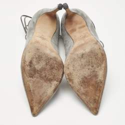 Pre Owned Valentino Grey Suede Rockstud Ankle Wrap Pointed Toe Pumps Size 38