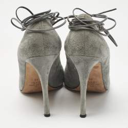 Pre Owned Valentino Grey Suede Rockstud Ankle Wrap Pointed Toe Pumps Size 38