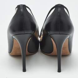 Pre Owned Valentino Black Leather and PVC Dollybow Pointed Toe Pumps Size 37