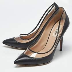 Pre Owned Valentino Black Leather and PVC Dollybow Pointed Toe Pumps Size 37