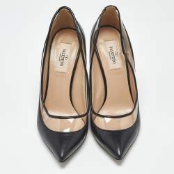 Pre Owned Valentino Black Leather and PVC Dollybow Pointed Toe Pumps Size 37