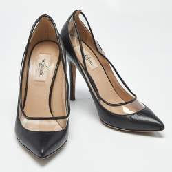Pre Owned Valentino Black Leather and PVC Dollybow Pointed Toe Pumps Size 37