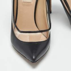 Pre Owned Valentino Black Leather and PVC Dollybow Pointed Toe Pumps Size 37