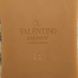 Pre Owned Valentino Light Gold/Cream Leather and Rope Rockstud Torchon Wedge Sandals Size 38