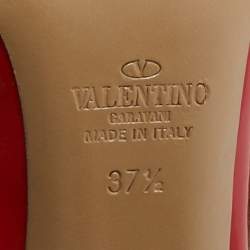 Pre Owned Valentino Red/Beige Patent Leather Rockstud Ankle Strap Pumps Size 37.5