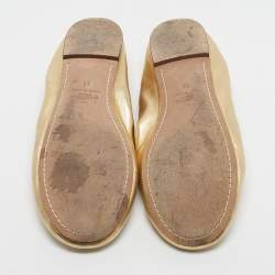Pre Owned Valentino Gold Leather Rockstud Bow Ballet Flats Size 38