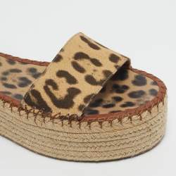 Pre Owned Valentino Beige/Brown Leopard Canvas Rockstud Ankle Strap Platform Sandals Size 40