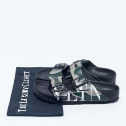 Pre Owned Valentino x Birkenstock Multicolor Camouflage Leather Arizona Slide Sandals Size 37