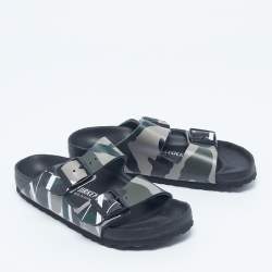 Pre Owned Valentino x Birkenstock Multicolor Camouflage Leather Arizona Slide Sandals Size 37