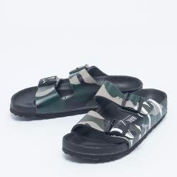 Pre Owned Valentino x Birkenstock Multicolor Camouflage Leather Arizona Slide Sandals Size 37