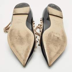 Pre Owned Valentino Black/Beige Patent Leather Rockstud Ballet Flats Size 39.5