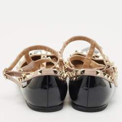 Pre Owned Valentino Black/Beige Patent Leather Rockstud Ballet Flats Size 39.5