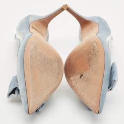 Pre Owned Valentino Light Blue PVC and Velvet Dollybow Pumps Size 37