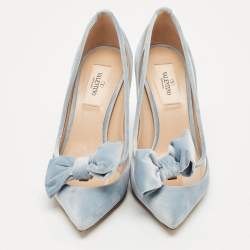 Pre Owned Valentino Light Blue PVC and Velvet Dollybow Pumps Size 37
