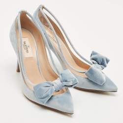 Pre Owned Valentino Light Blue PVC and Velvet Dollybow Pumps Size 37