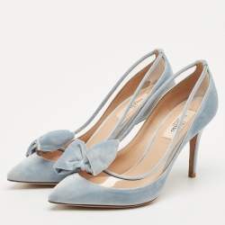Pre Owned Valentino Light Blue PVC and Velvet Dollybow Pumps Size 37