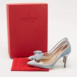 Pre Owned Valentino Light Blue PVC and Velvet Dollybow Pumps Size 37