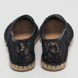 Pre Owned Valentino Black Lace and Leather Espadrille Flats Size 40