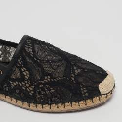 Pre Owned Valentino Black Lace and Leather Espadrille Flats Size 40