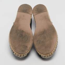 Pre Owned Valentino Black Lace and Leather Espadrille Flats Size 40