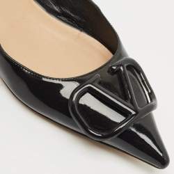 Pre Owned Valentino Black Leather VLogo Pointed Toe Ballet Flats Size 37.5