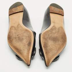 Pre Owned Valentino Black Leather VLogo Pointed Toe Ballet Flats Size 37.5