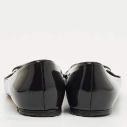 Pre Owned Valentino Black Leather VLogo Pointed Toe Ballet Flats Size 37.5