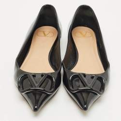 Pre Owned Valentino Black Leather VLogo Pointed Toe Ballet Flats Size 37.5