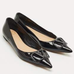 Pre Owned Valentino Black Leather VLogo Pointed Toe Ballet Flats Size 37.5