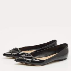Pre Owned Valentino Black Leather VLogo Pointed Toe Ballet Flats Size 37.5