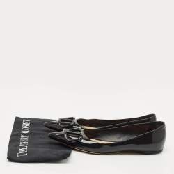 Pre Owned Valentino Black Leather VLogo Pointed Toe Ballet Flats Size 37.5