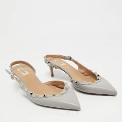 Pre Owned Valentino Light Blue Leather Rockstud Slingback Pumps Size 40.5