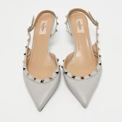 Pre Owned Valentino Light Blue Leather Rockstud Slingback Pumps Size 40.5