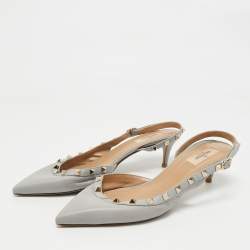 Pre Owned Valentino Light Blue Leather Rockstud Slingback Pumps Size 40.5