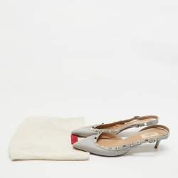 Pre Owned Valentino Light Blue Leather Rockstud Slingback Pumps Size 40.5