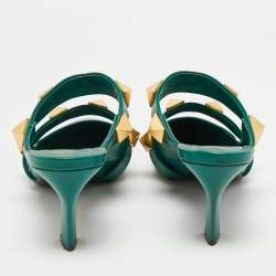 Pre Owned Valentino Dark Green Leather Roman Stud Pointed Toe Mules Size 39.5