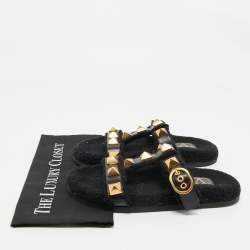 مملوكة مسبقًا صندل فالتنيو رومان ستد جلد بيج مسطح مقاس 39.5