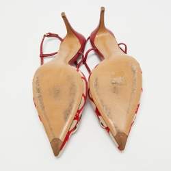 Pre Owned Valentino Red/White Canvas and Leather VLogo Slingback Pumps Size 40