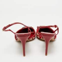 Pre Owned Valentino Red/White Canvas and Leather VLogo Slingback Pumps Size 40