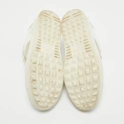 Pre Owned Valentino White/Gold Leather Rockstud Low Top Sneakers Size 37.5