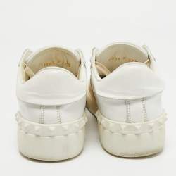 Pre Owned Valentino White/Gold Leather Rockstud Low Top Sneakers Size 37.5