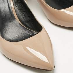 Pre Owned Valentino Beige Patent Leather Tango Block Heel Ankle Strap Pumps Size 40.5