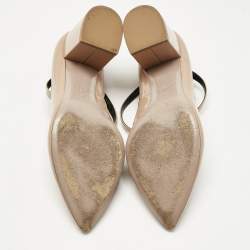 Pre Owned Valentino Beige Patent Leather Tango Block Heel Ankle Strap Pumps Size 40.5