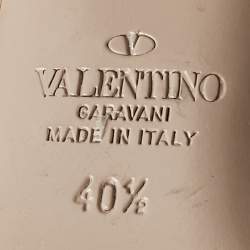 Pre Owned Valentino Beige Patent Leather Tango Block Heel Ankle Strap Pumps Size 40.5