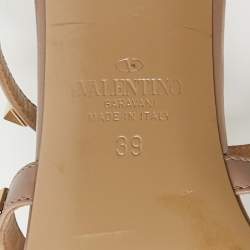 Pre Owned Valentino Beige Leather Rockstud Slide Sandals Size 39