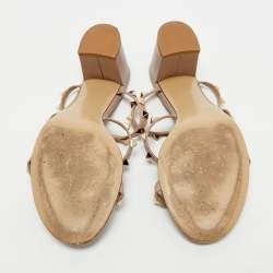 Pre Owned Valentino Beige Leather Rockstud Slide Sandals Size 39